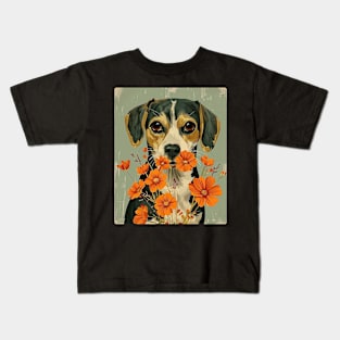 Beagle Flowers Photo Art Design For Dog Onwer Kids T-Shirt